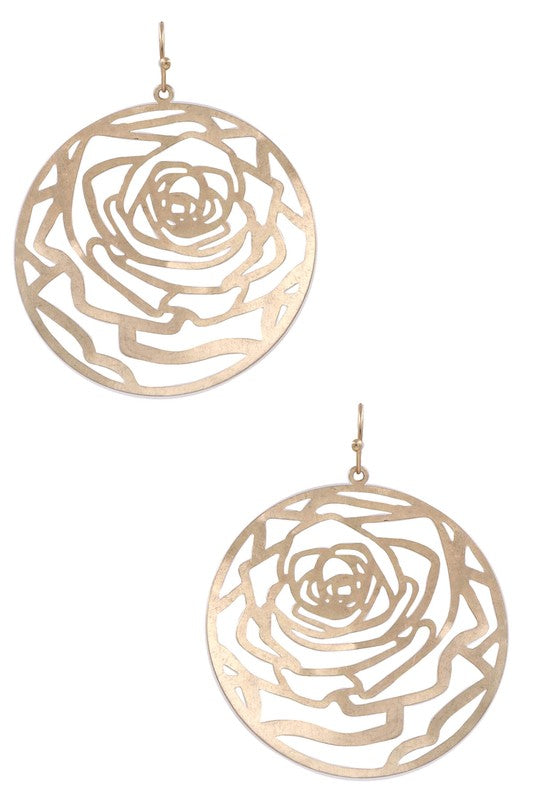 Metal Floral Cut-Out Circle Drop Earrings