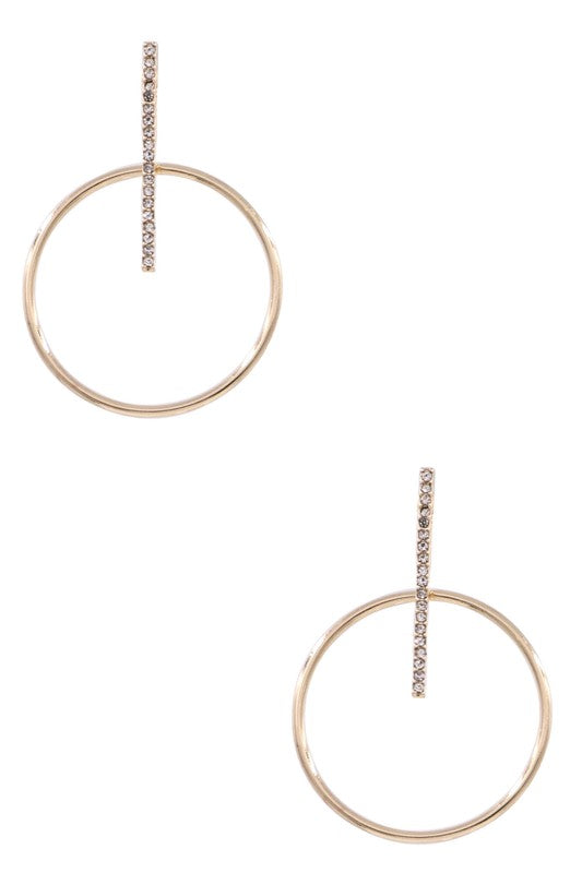 Metal Rhinestone Bar Ring Earrings