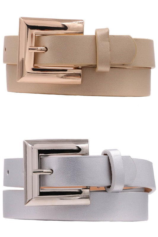 Metal Square Buckle Faux Leather Belt