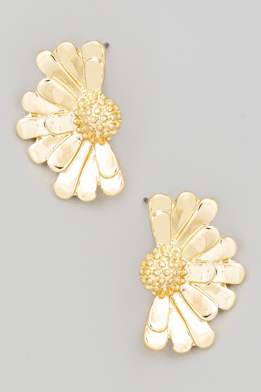 Metallic Half Flower Stud Earrings