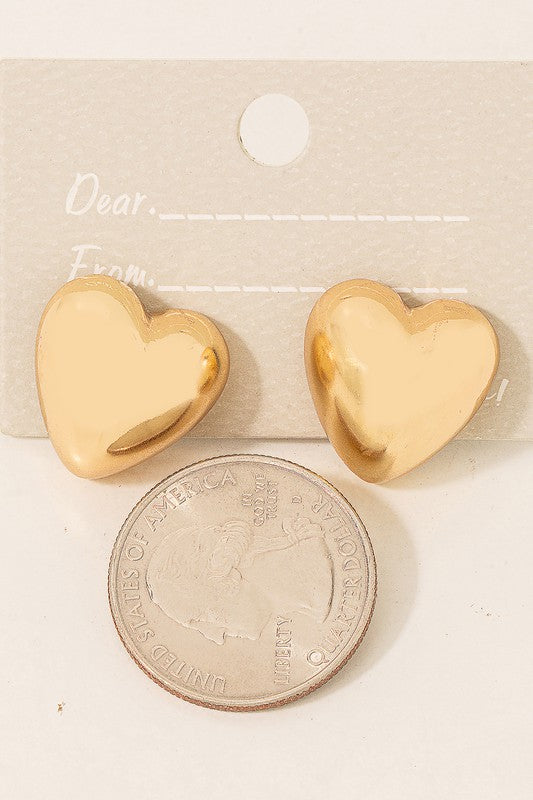Metallic Polished Heart Stud Earrings