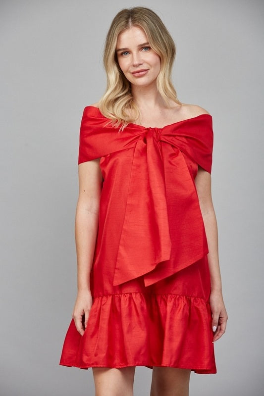 Khloe Oversized Bow Dress Red / S