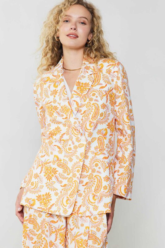 Paisley Print Double-Breasted Oversize Blazer