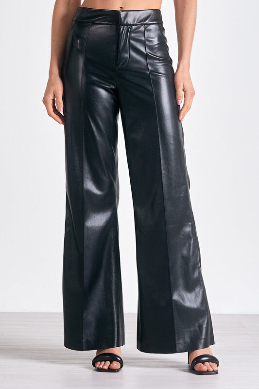 Faux Leather High Waist Flare Pants Black / Large / FL2334 Faux Leather High Waist Flare Pants Black / Large / FL2334