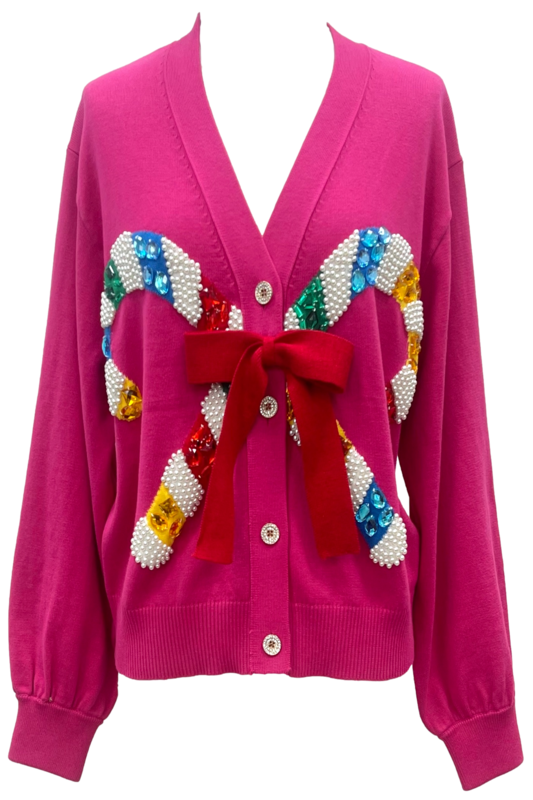 Pink Cardigan With Candy Cane and Bow