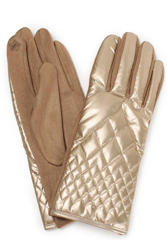 Quilted Puff Metallic Winter Gloves