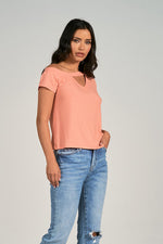 Ribbed Short Sleeve Cut Out Top