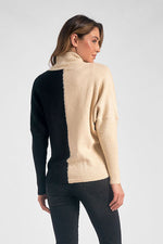 Two Tone Crossed Mock Neck Sweater