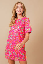 Sequin Floral Embellished Multi T Shirt Dress