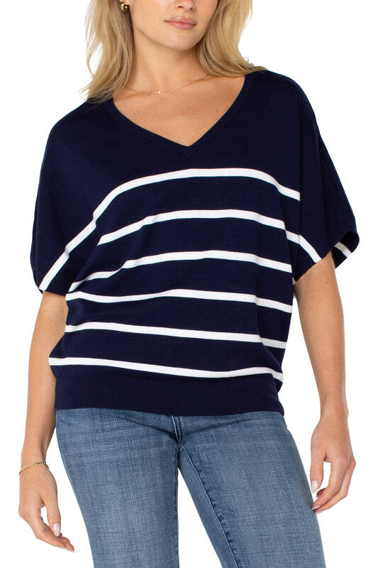 Stripe Dolman V-Neck Sweater