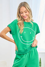 Smile Face Drop Shoulder Brushed Inside Sweatshirt