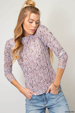 Soft Mesh Printed Full Lined  Long Sleeve Top