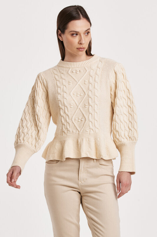 Stefania Cable Knit Peplum Sweater