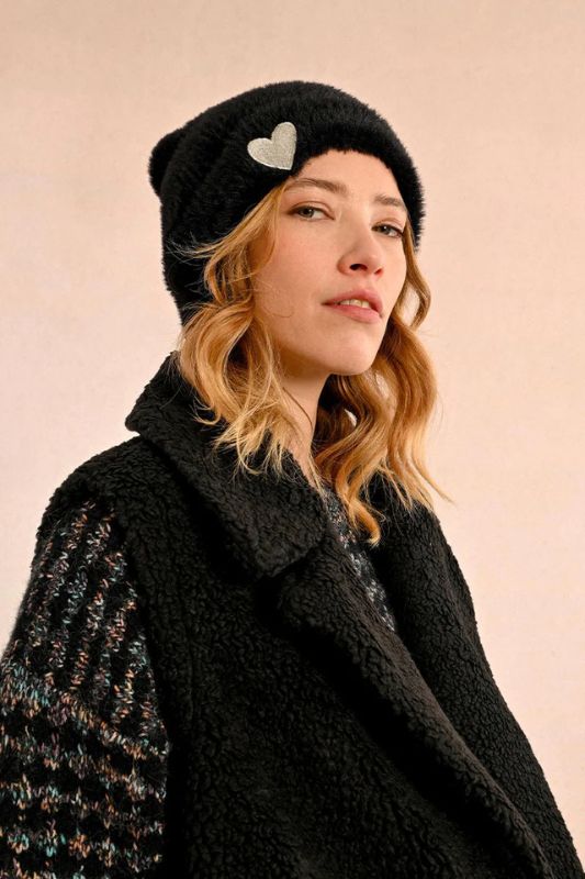 Textured Beanie with Heart