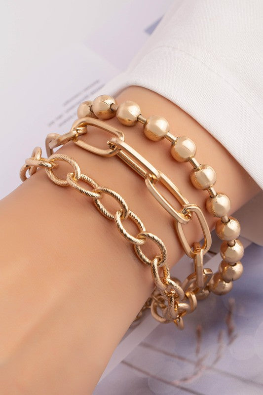 Three Row Chunky Chain and Ball Chain Bracelet