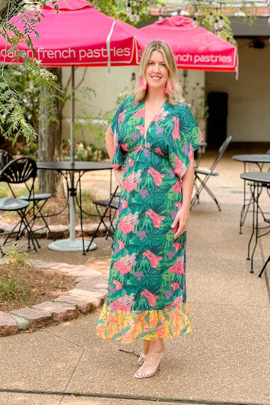 Tropical Forest Chiffon Maxi Dress