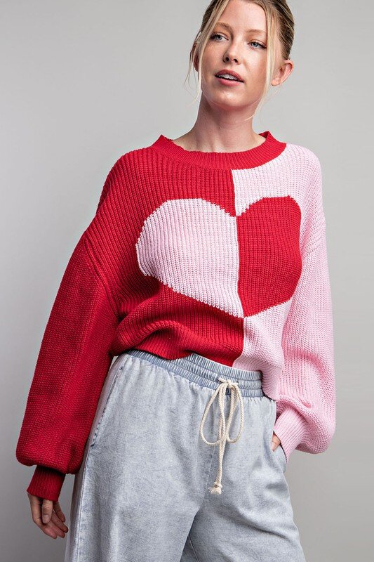 Two Tone Heart Sweater Top