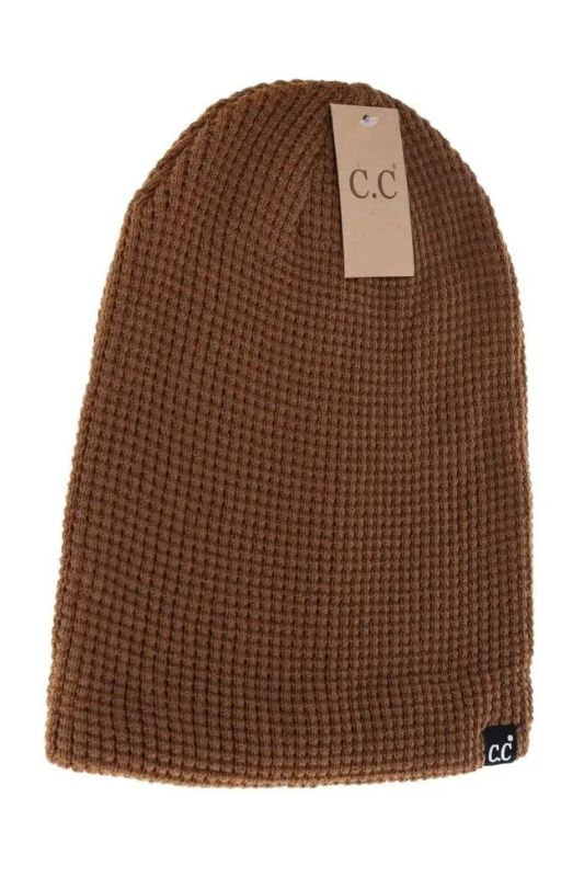 Waffle Knit Cuffed Slouchy C.C. Beanie