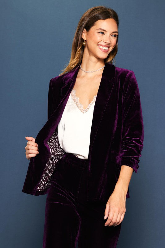 Velvet Blazer With Bunched Sleeves