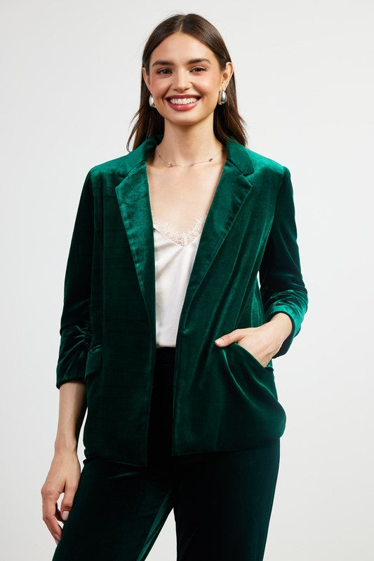 Velvet Blazer with Bunched Sleeves