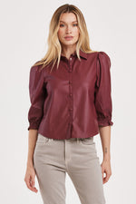 Yara Button Up Pleather Top