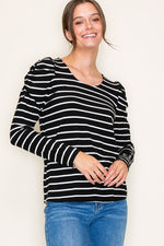 Gathered Shoulder Striped Top