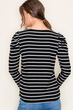 Gathered Shoulder Striped Top