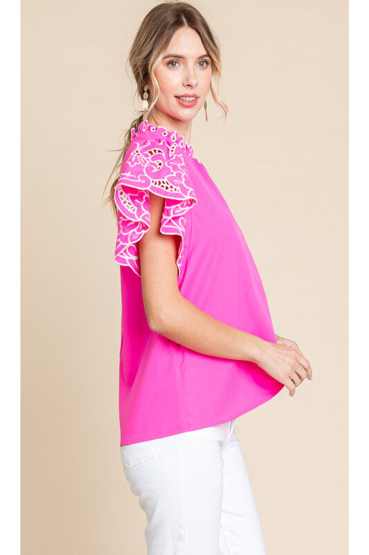 Solid Top With Frilled Neck
