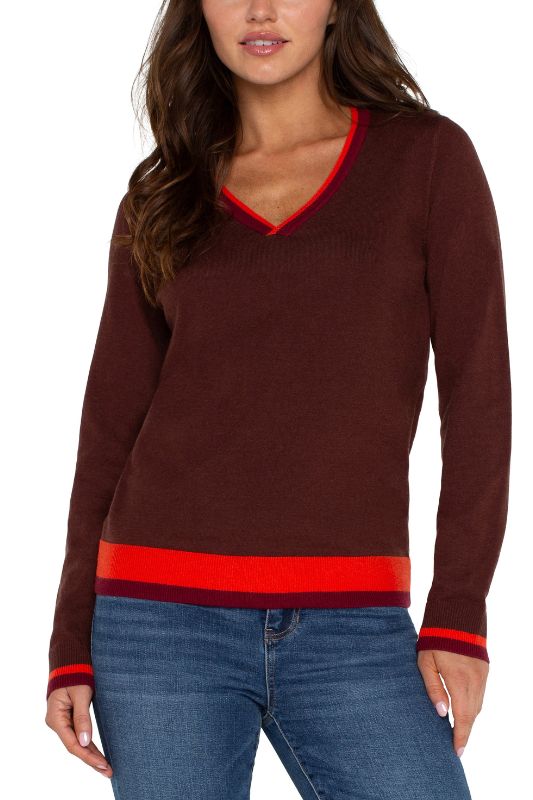 Long Sleeve V Neck Colorblock Sweater