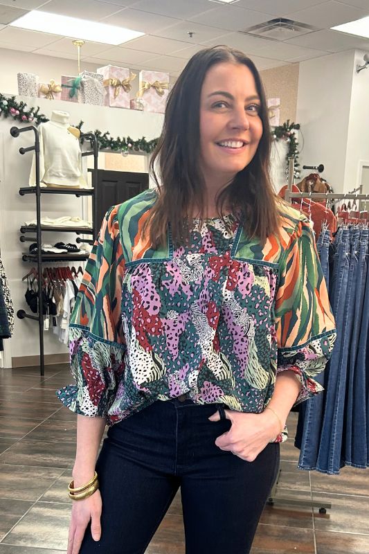 Mixed Print Top – Leopard Boutique