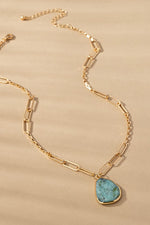 Paper Clip Chain Turquoise Pendant Necklace