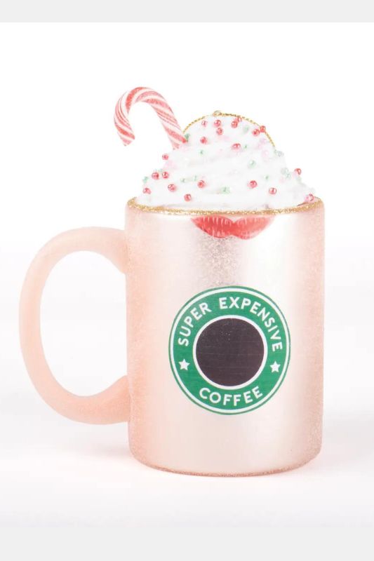 Peppermint Coffee Cup Boxed Glass Ornament