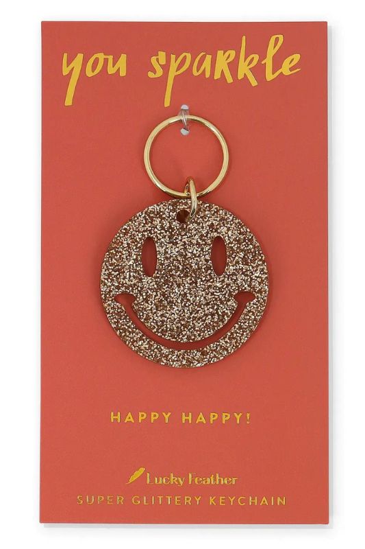 Gold Glitter Smiley Face Keychain