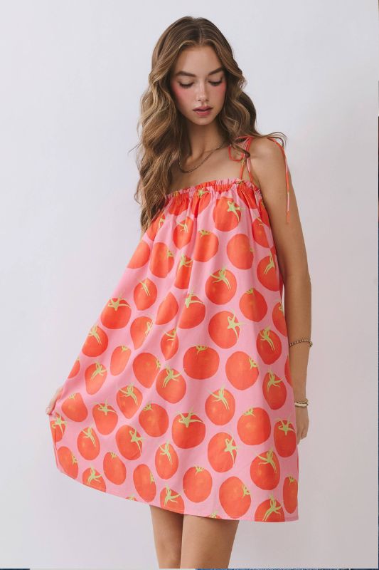 tomato dress Print Elastic Neckline Swing Mini Red / Large / CD07075 dev-position-la-vacacion:number:64 Color:Light Dusty Blue Beautiful eco Black Butler Ciel Phantomhive