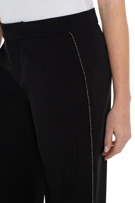 Wide Leg Ankle Trouser With Chain Trim