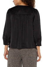 Long Sleeve Pleated Neck Woven Blouse