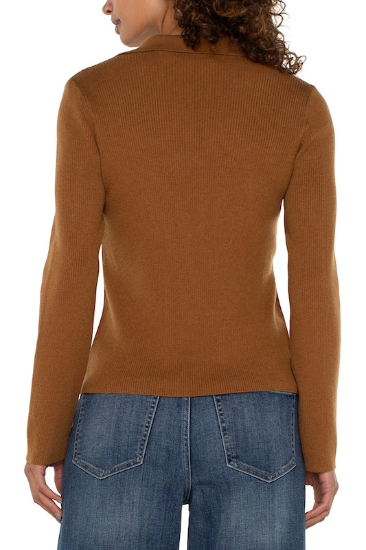 Long Sleeve V Neck Collared Sweater