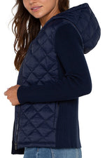 Long Sleeve Quilted Front Hooded Sweater Jacket