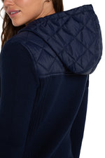 Long Sleeve Quilted Front Hooded Sweater Jacket