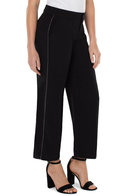 Wide Leg Ankle Trouser With Chain Trim
