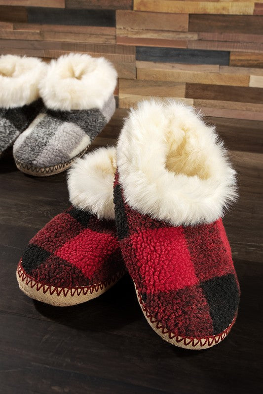 Buffalo Check and Fur Slippers