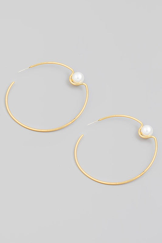 Pearl Wire Hoop Earrings