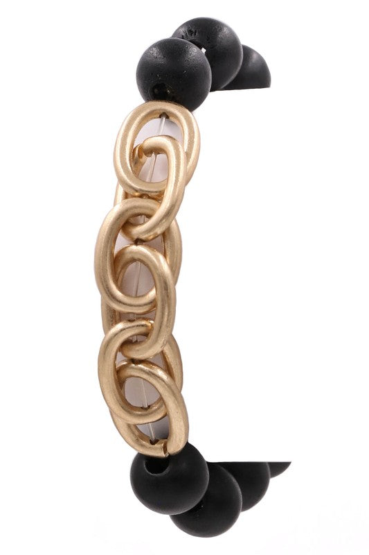 Wood Bead Metal Chain Bracelet