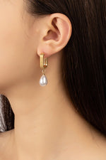 Pearl Drop On A Rectangle Hoop Earrings