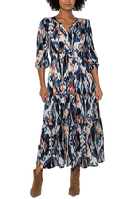 3/4 Sleeve Print Tiered Maxi Dress