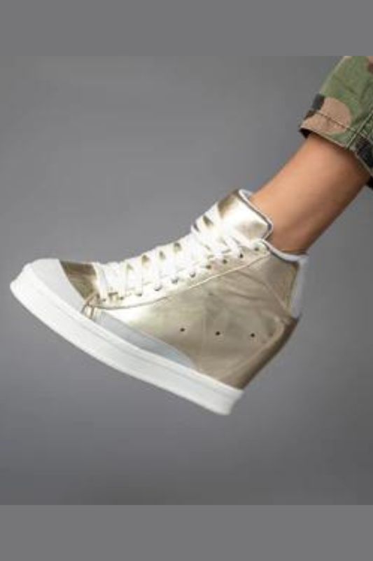 white and gold wedge sneakers
