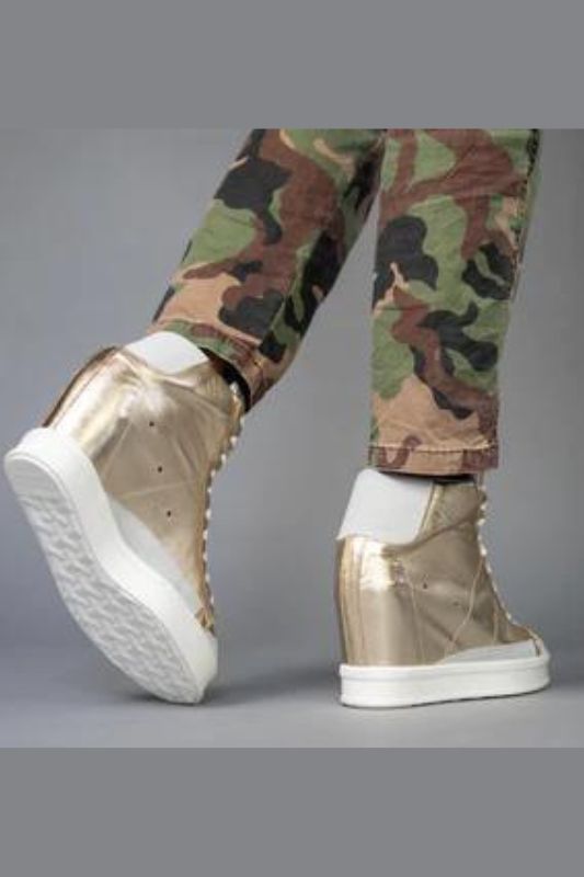 Womens Gold Faux Leather High Top Wedge Hidden Heels Sneaker Boots | eBay