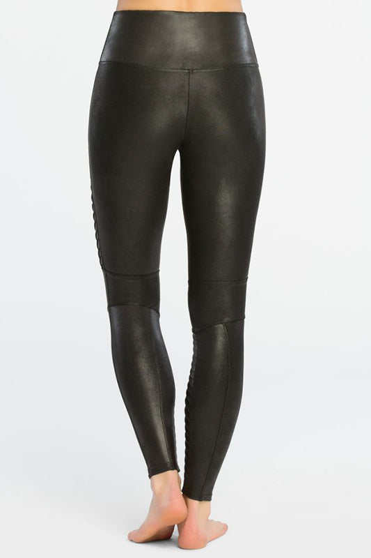 Spanx Women's Black Faux Leather Moto Leggings Size M Shiny Coated