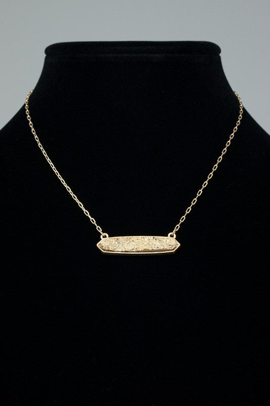Brass Faux Druzy Bar Shape Pendant Necklace