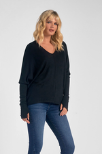 Top V-Neck Batwing Thumb Sweater